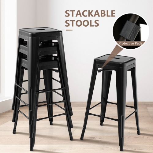 Gymax 30'' Set of 4 Stackable Backless Metal Bar Stools w/ Footrest for Kitchen