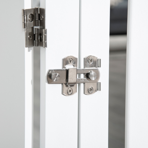 PawHut 31.5"H Foldable Dog Gate with Door, 3 Panels Freestanding Pet Gate Barriers Indoor with Support Feet, Puppy Fence for Small Medium Dogs, White