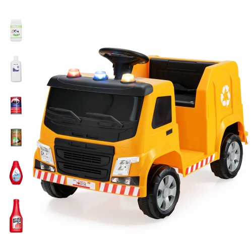 GYMAX  12V Recycling Garbage Truck Electric Ride On Toy Remote W/recycling Accessories