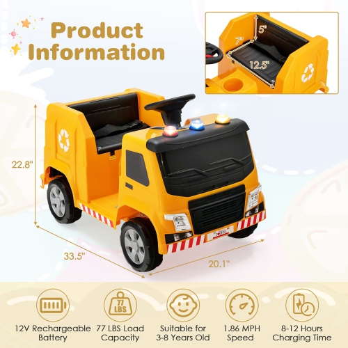 Gymax 12V Recycling Garbage Truck Electric Ride On Toy Remote w/Recycling Accessories