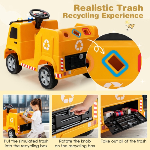 Gymax 12V Recycling Garbage Truck Electric Ride On Toy Remote w/Recycling Accessories