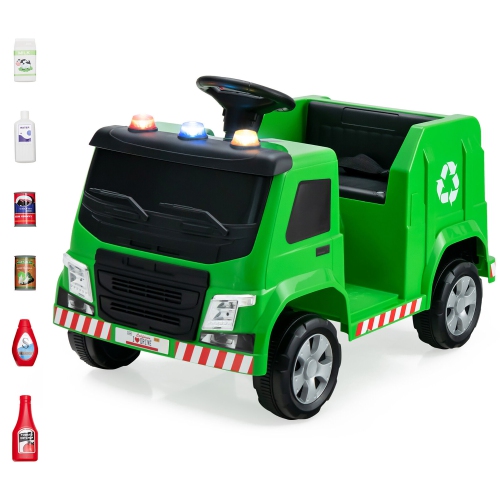 GYMAX  12V Recycling Garbage Truck Electric Ride On Toy Remote W/recycling Accessories