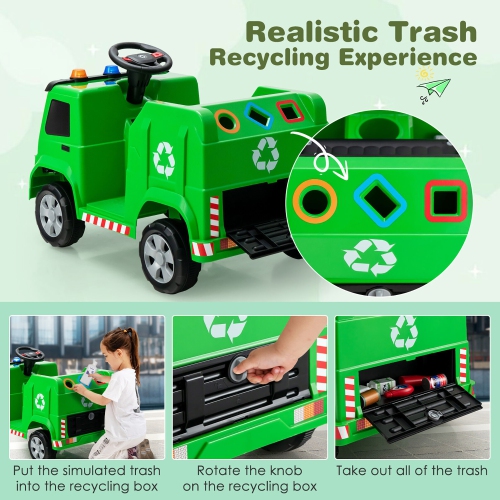 Gymax 12V Recycling Garbage Truck Electric Ride On Toy Remote w/Recycling Accessories