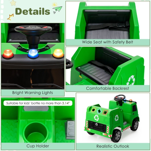 Gymax 12V Recycling Garbage Truck Electric Ride On Toy Remote w/Recycling Accessories