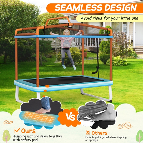 Trampoline rectangulaire 3 en 1 pour enfants de 6 pieds GYMAX, avec barre horizontale pivotante et filet de sécurité extérieur jaune