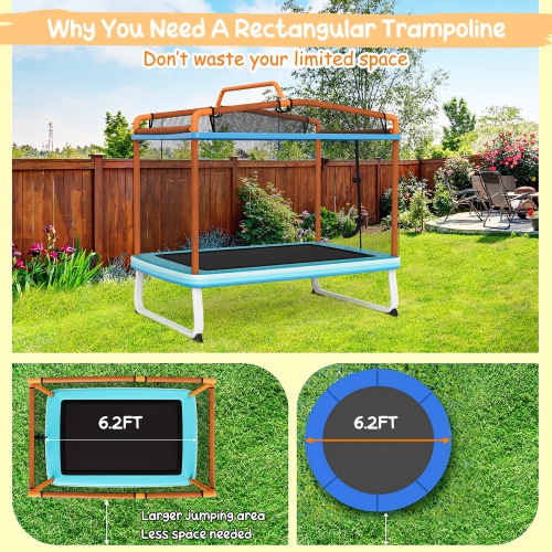 Trampoline rectangulaire 3 en 1 pour enfants de 6 pieds GYMAX, avec barre horizontale pivotante et filet de sécurité extérieur jaune