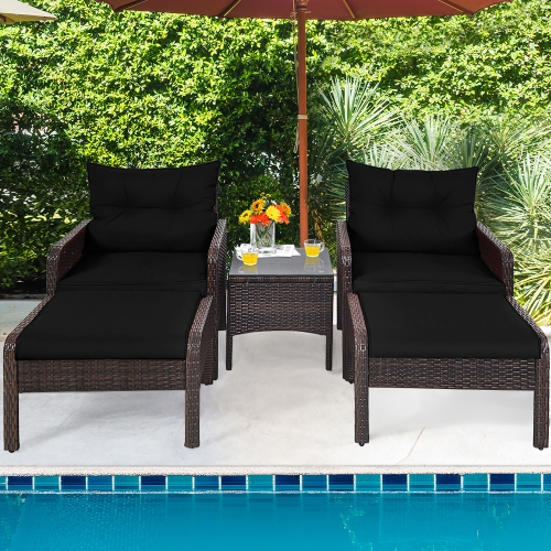 Gymax 5PCS Patio Set Sectional Rattan Wicker Furniture Set w/ Black Cushion