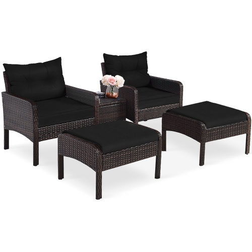 Gymax 5PCS Patio Set Sectional Rattan Wicker Furniture Set w/ Black Cushion