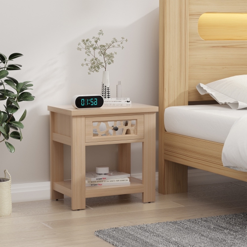 Gymax Side End Table Nightstand w/ Drawer Wood for Living Room Bedroom Rustic