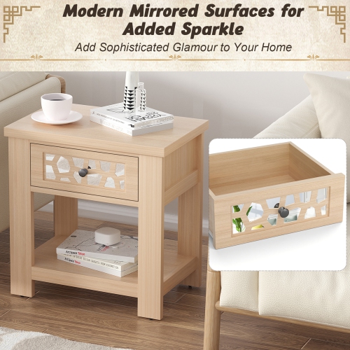 Gymax Side End Table Nightstand w/ Drawer Wood for Living Room Bedroom Rustic