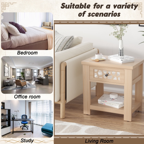 Gymax Side End Table Nightstand w/ Drawer Wood for Living Room Bedroom Rustic