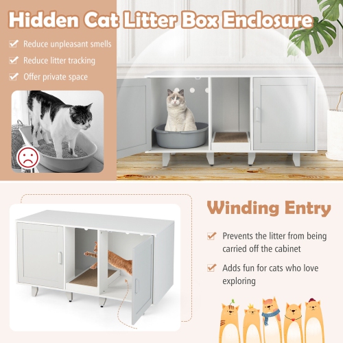 Gymax Cat Litter Box Enclosure Hidden Cat Washroom w/ 2 Doors