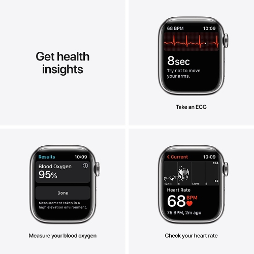 Apple Watch Series 7 (GPS + Cellular 4G LTE, 45mm) Silver Stainless Steel Case with Starlight Sport Band by APPLE - Refurbished condition - Image 3