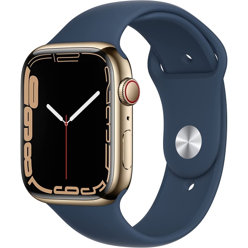APPLE  Refurbished (Good) Watch Series 7 (Gps + Cellular 4G Lte, 45Mm) Gold Stainless Steel Case With Abyss Sport Band In Blue