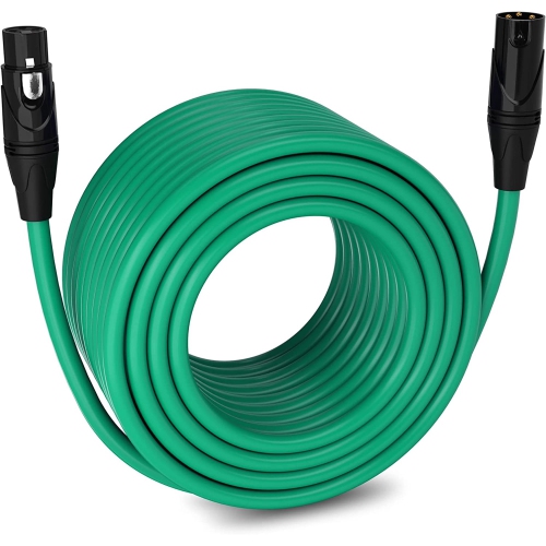 LyxPro – Câble XLR pour microphone de 250 pi, mâle vers femelle, câble de micro à 3 broches, vert