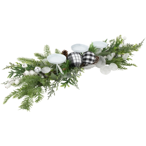 Mixed Foliage and Jingle Bell Christmas Pillar Candle Holder - 29"