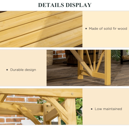 Pergola en arche de patio d’Outsunny avec banc en bois naturel, banc d’extérieur ergonomique pour plantes grimpantes/vignes, idéal pour l’espace