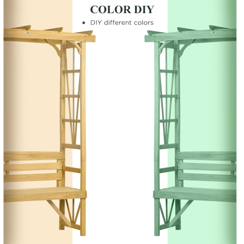 Pergola en arche de patio d’Outsunny avec banc en bois naturel, banc d’extérieur ergonomique pour plantes grimpantes/vignes, idéal pour l’espace