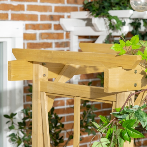 Pergola en arche de patio d’Outsunny avec banc en bois naturel, banc d’extérieur ergonomique pour plantes grimpantes/vignes, idéal pour l’espace