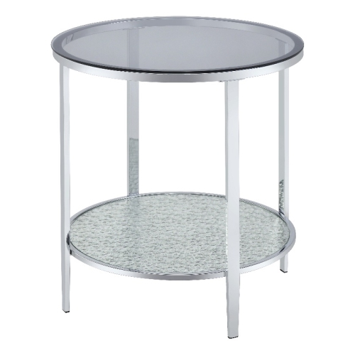 STEVE SILVER COMPANY Frostine Round Chrome And Tempered Glass End Table