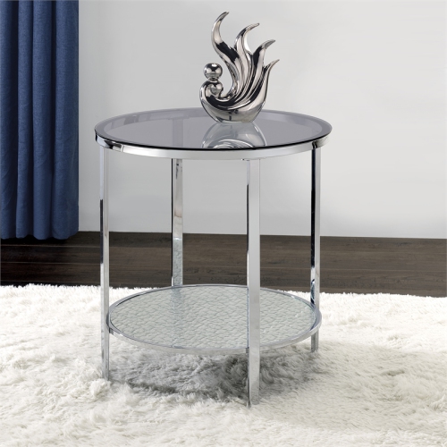 Frostine Round Chrome and Tempered Glass End Table