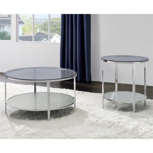 Frostine Round Chrome and Tempered Glass Cocktail Table