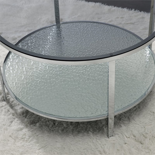 Frostine Round Chrome and Tempered Glass Cocktail Table