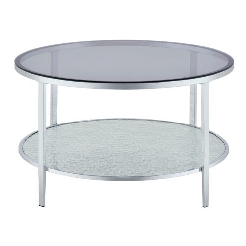 Frostine Round Chrome and Tempered Glass Cocktail Table