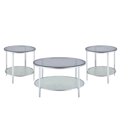 Frostine Round Chrome and Tempered Glass Cocktail Table