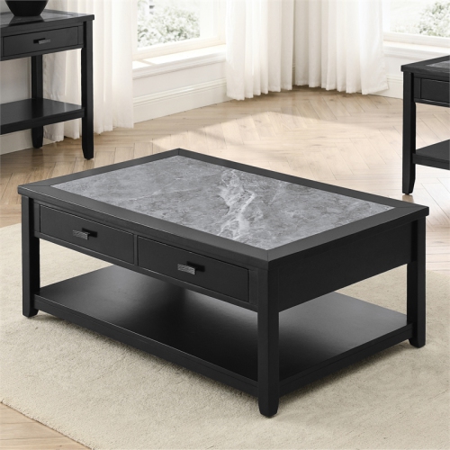 Garvine Gray Stone Top Cocktail Table with Casters