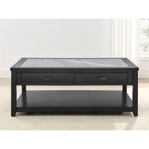 Garvine Gray Stone Top Cocktail Table with Casters