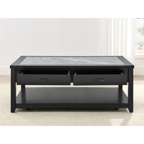 Garvine Gray Stone Top Cocktail Table with Casters