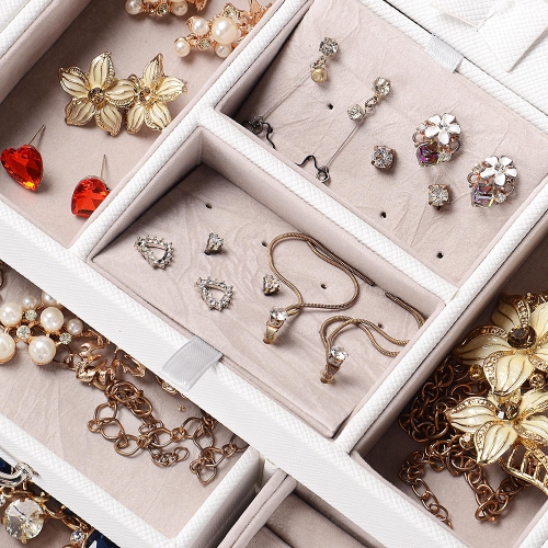 Boîtes à bijoux multicouches, organisateur de bijoux en similicuir étui cadeau vintage pour bagues boucles d'oreilles colliers stockage