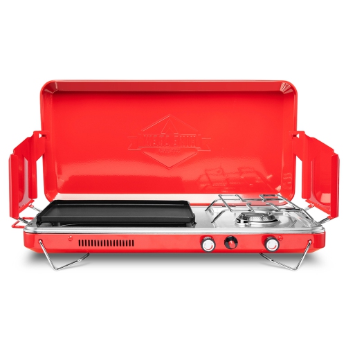 HIKE CREW  2-In-1 Gas Camping Stove, Portable Grill & Camp Stove, Propane Burner With Igniter In Red