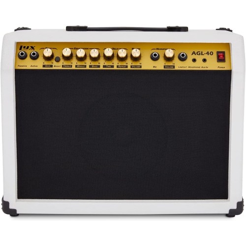 LyxPro 40 Watt Electric Guitar Amplifier with Built-in Speaker - White