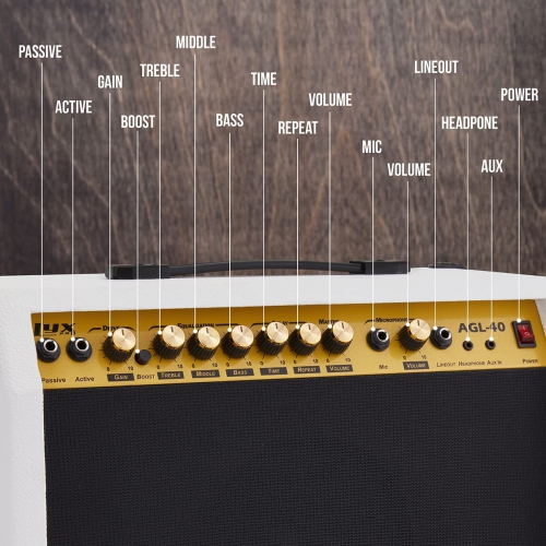 LyxPro 40 Watt Electric Guitar Amplifier with Built-in Speaker - White