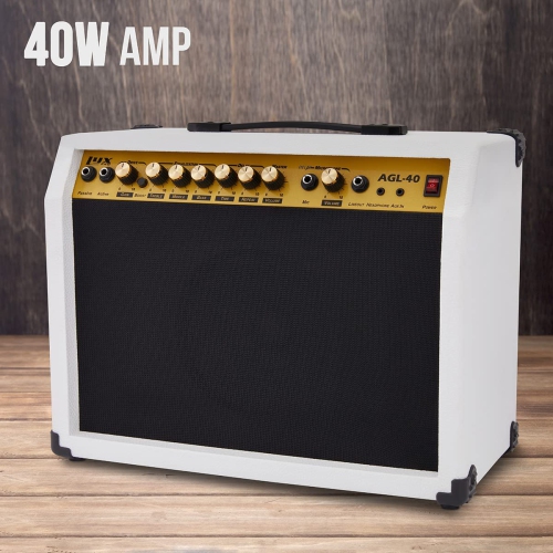 LyxPro 40 Watt Electric Guitar Amplifier with Built-in Speaker - White
