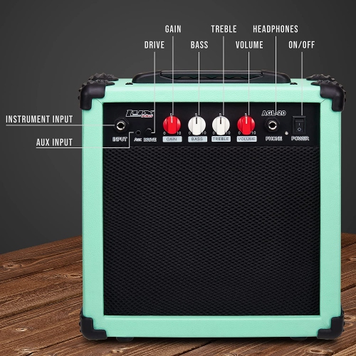 LyxPro 20 Watt Electric Guitar Amplifier with Built-in Speaker - Green