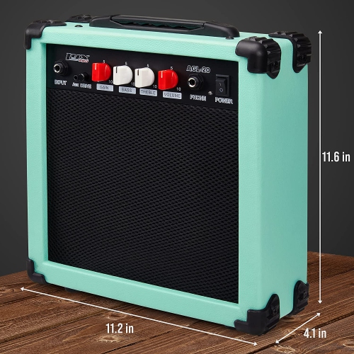 LyxPro 20 Watt Electric Guitar Amplifier with Built-in Speaker - Green