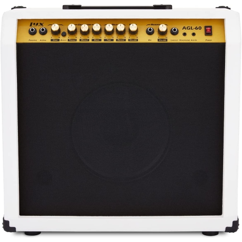 LyxPro 60 Watt Electric Guitar Amplifier with Built-in Speaker - White