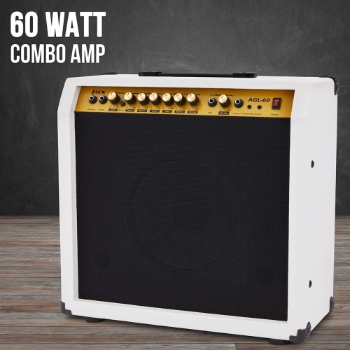 LyxPro 60 Watt Electric Guitar Amplifier with Built-in Speaker - White