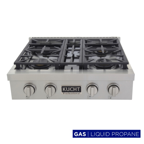 KUCHT Professional 30-inch Propane Gas Range Top with Sealed Burners in Stainless Steel with Classic Silver Knobs