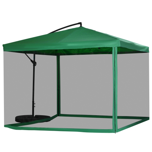 Outsunny Offset Patio Umbrella with Net and Umbrella Base, Adjustable Cantilever Canopy with Cross Base, Weight Plates and 8 Ribs for Backyard, Pools