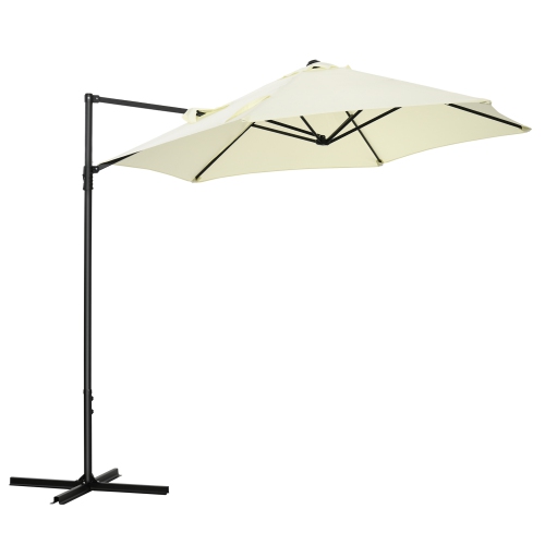 Outsunny 8.5FT Offset Patio Umbrella with 360° Rotation, Outdoor Cantilever Roma Parasol Hanging Sun Shade Canopy Shelter with Cross Base, Beige