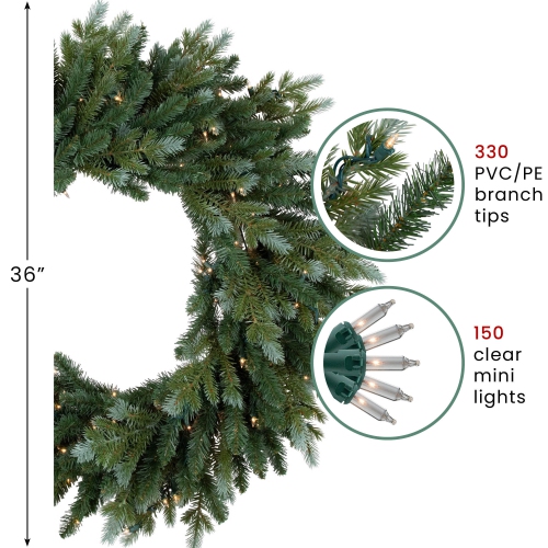 Couronne de Noël artificielle en épinette bleue illuminée Real Touch™ - 36 po - lumières transparentes