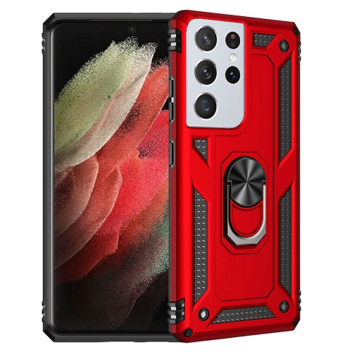 Samsung Galaxy S21 5G Case Red Military Grade 360 Degree Rotating Metal Magnetic Ring Car Mount Holder Kickstand Shockproof Heavy Duty Cover Galaxy