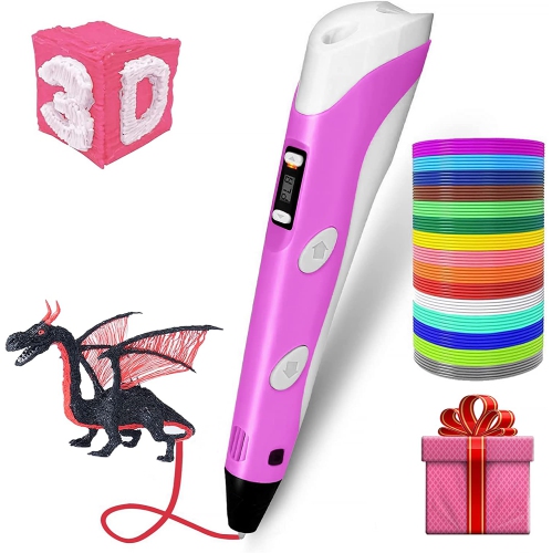 Stylo 3D pour enfants, stylo créatif d'impression et de dessin amélioré,  avec des recharges de filament PLA 12 couleurs et un chargeur (rose)