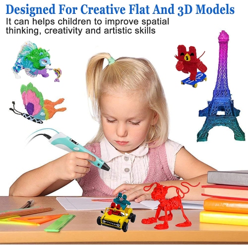 Stylo 3D pour enfants, stylo créatif d’impression et de dessin amélioré, avec des recharges de filament PLA 12 couleurs et un chargeur