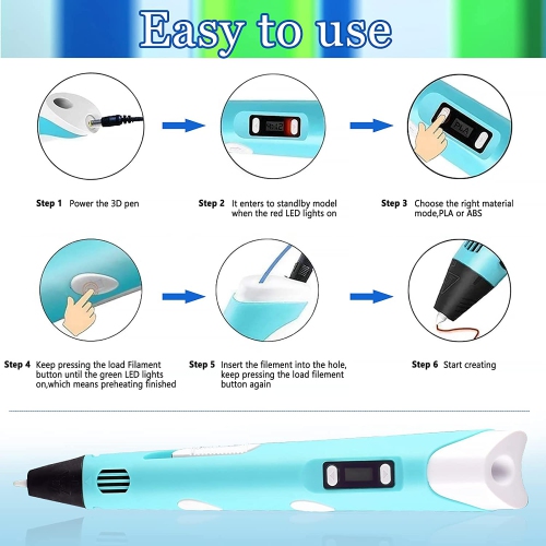 Stylo 3D pour enfants, stylo créatif d’impression et de dessin amélioré, avec des recharges de filament PLA 12 couleurs et un chargeur