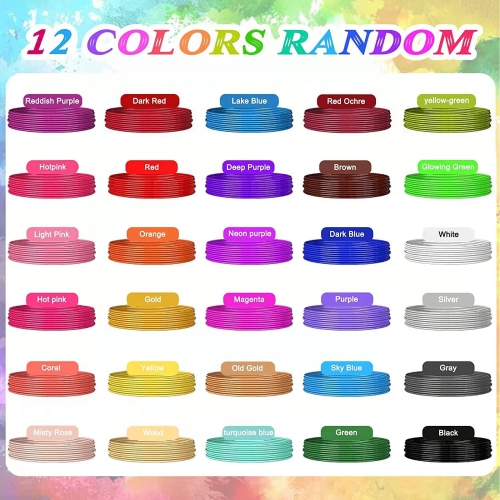 Charges de filament pour stylos 3D et imprimantes 3D Filament PLA 1.75mm, 12 couleurs Diamètre de haute précision Pas de filament de bouchon sans